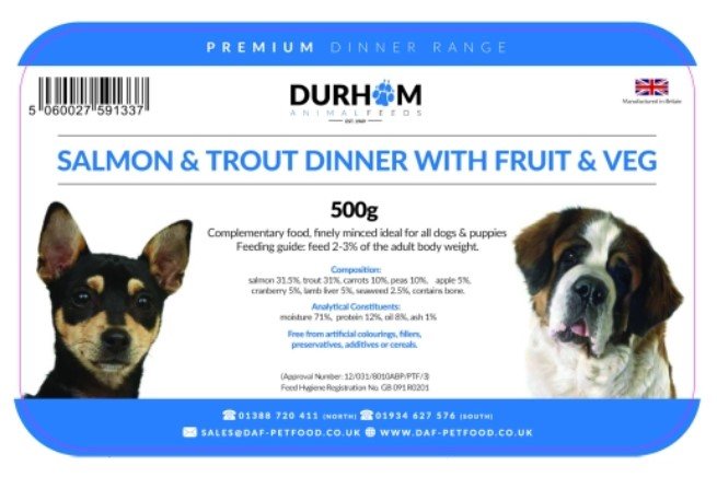 Durham Premium Dinners Salmon & Trout & Fruit & Veg 500g