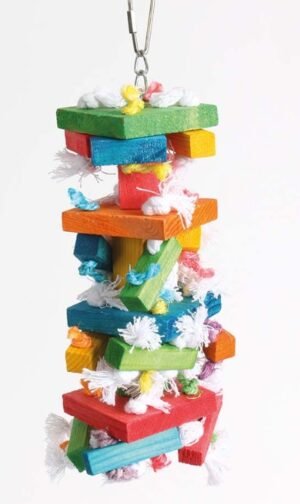knots in a block bird toy